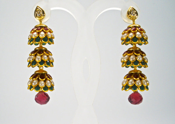 3 tier pachi jhumkas