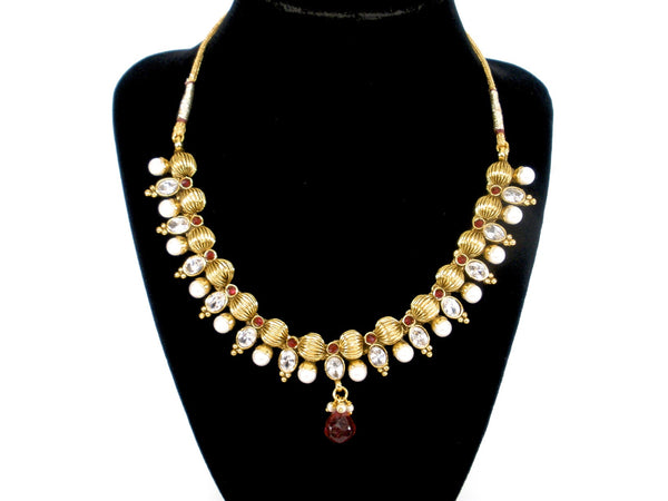 antique necklace set in red and white stones