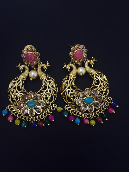 peacock style chandbali brass earrings