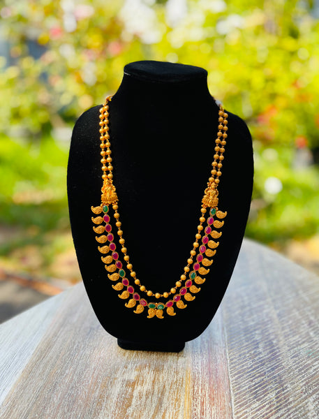 Grand lakshmi haar with ruby and emerald stones