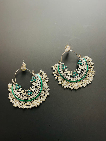 Statement chandbalis in silver finish
