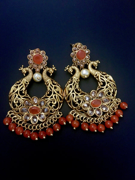 peacock style chandbali brass earrings